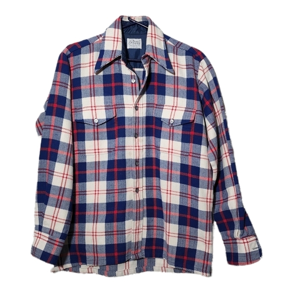 CLAY POOLE 70's The Hecht Co Red White Blue Wooly Acrylic Shacket shirt jacket M - Picture 1 of 11